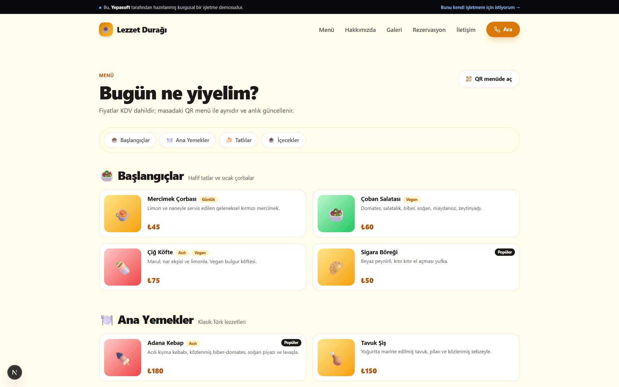 Lezzet Durağı — Menü